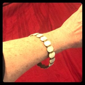 Mother of pearl inlaid brass bangle bracelet unique style made in Africa Vintage